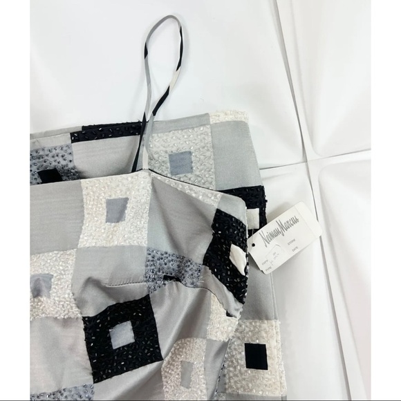 $390 NWT Shelli Segal Sz 4 Beaded 100% Silk Checkerboard Geometric Dress Y2K NEW - Picture 5 of 9